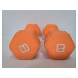 Two 8 pound dumb bell weights
