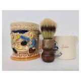 Two vintage shaving mugs & brush
