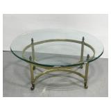 Oval Glass top brass body coffee table
