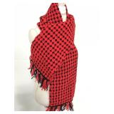 Black & red honeycomb knit fringe scarf