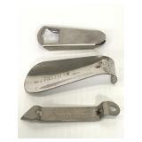 Vintage metal bottle openers & shoe horn - Blatz &