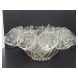 Glass punch bowl and cup set
