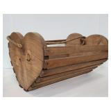 Large wood heart basket w/ rope handle