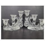Pair of vintage 3-tiered glass candlesticks