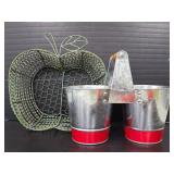 Metal apple basket and double galvanized pail