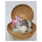 Woven basket of vintage vanity items