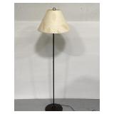 Black metal floor lamp w/ inlaid leaf shade