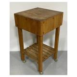 Rolling wood butchers block kitchen cart