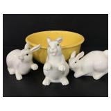 Crown Corning bowl & ceramic bunnies