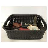 Collection of vintage items in basket