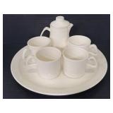 Speckled ceramic creamer, cups & tray