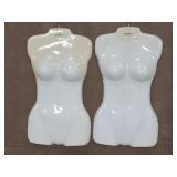 Pair of white plastic female hanging mannequins