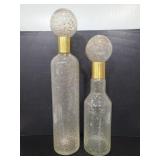 Pair of glass & gold decanters