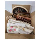 Vintage books, linens and frames