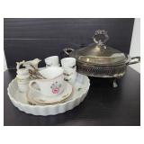 Assorted tea lot w/ silver dish holder