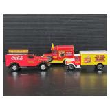 Three matchbox models of coca cola vehicles
