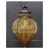 Vintage pendant light textured glass amber