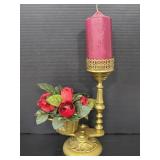 Vintage cast metal candle & vase centerpiece