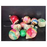 Ten vintage mica & mercury glass ornaments