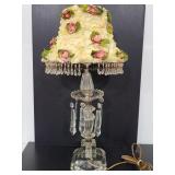 Art deco crystal lamp w/ floral shade & pendants