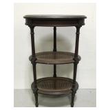 Antique 3-tier wood plant stand table w/ cane