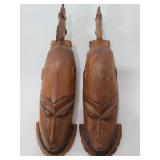 Two carved wood tribal mask wall art