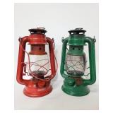 Red and green small vintage barn lanterns
