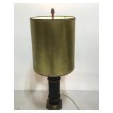Black & brass column table lamp w/ vintage shade