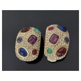 Signed Ciner multi gemstone clip earrings
