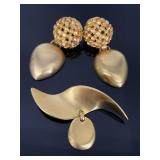 Signed Clara Studios brushed gold tone jewelry set