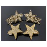 Two pair of rhinestone starburst clip earrings