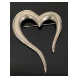 Large sterling silver heart brooch - Mexico