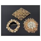 Marboux, Trifari & Monet signed brooch trio