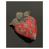 Sterling silver marcasite strawberry brooch