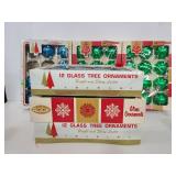 Six boxes of vintage blue & green glass ornaments