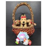 Hello kitty & moose toys/ornaments w/ basket