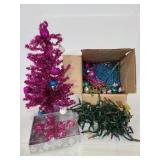 Small pink faux Christmas tree w/ ornaments