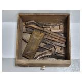 Wooden drawer of assorted antique & vintage tools