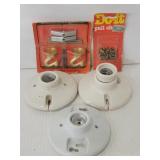 3 ceramic lightbulb outlets, hooks, & chain