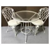 White metal bistro patio table & matching chairs