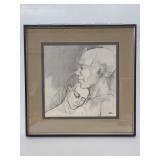 Framed signed couple sketch signed Jarvis