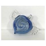 Blue swirl winged heart art glass sun catcher