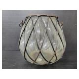 Black metal framed bubble glass lantern