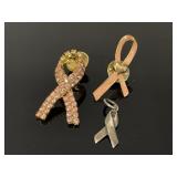 Breast cancer ribbon pins w/ sterling silver charm