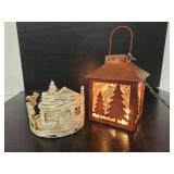 Resin candle holder w/ metal lanterns