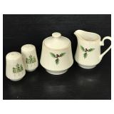 Merry Brite ceramic cream, sugar & shaker set