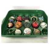 Case of vintage glass bulb ornaments