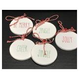 New merry jingle jolly wood ornaments set (5)