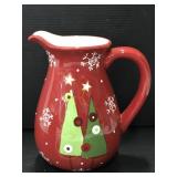 Large glazed ceramic holiday pitcher
