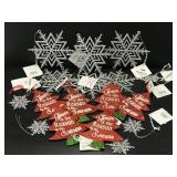 New set of 17 sparkly snowflake & tree ornaments